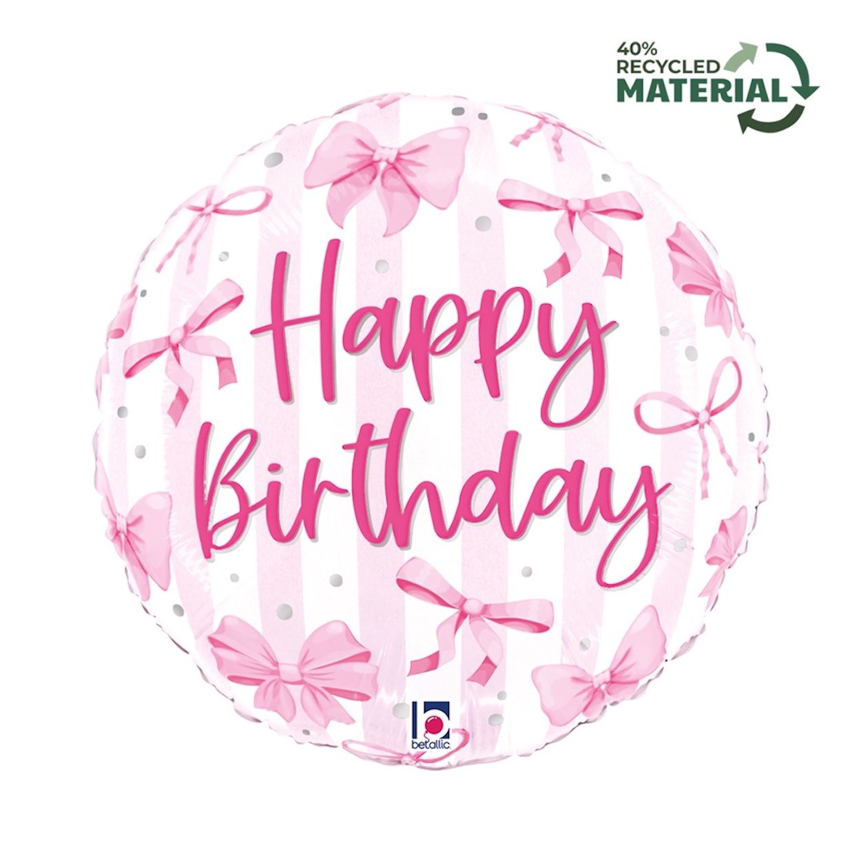 Happy Birthday Foil Balloon Pink Bow 46cm