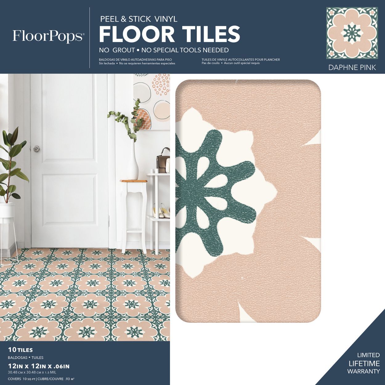 Daphne Pink Peel & Stick Floor Tiles