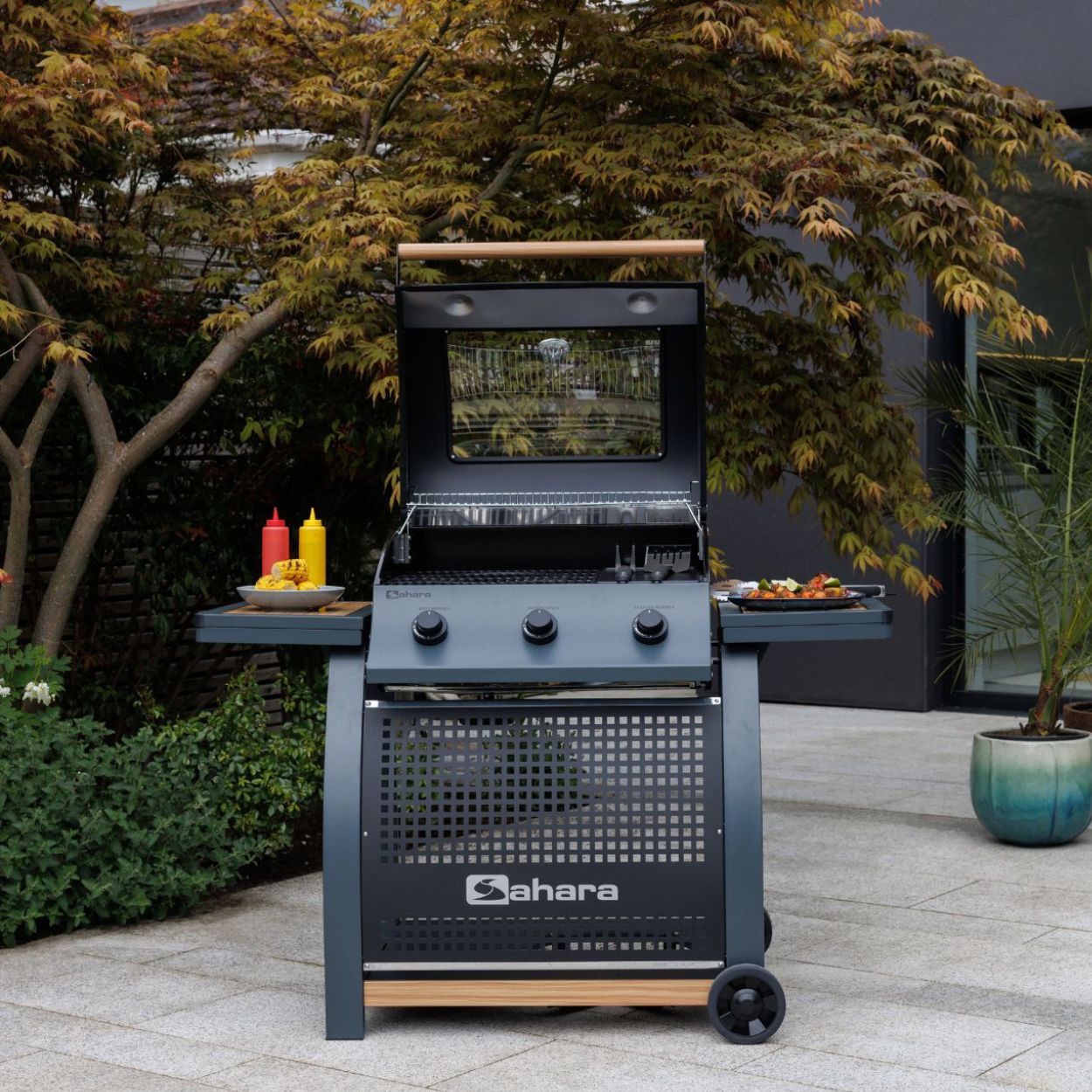 Sahara S355 Gas BBQ Wood Effect Steel