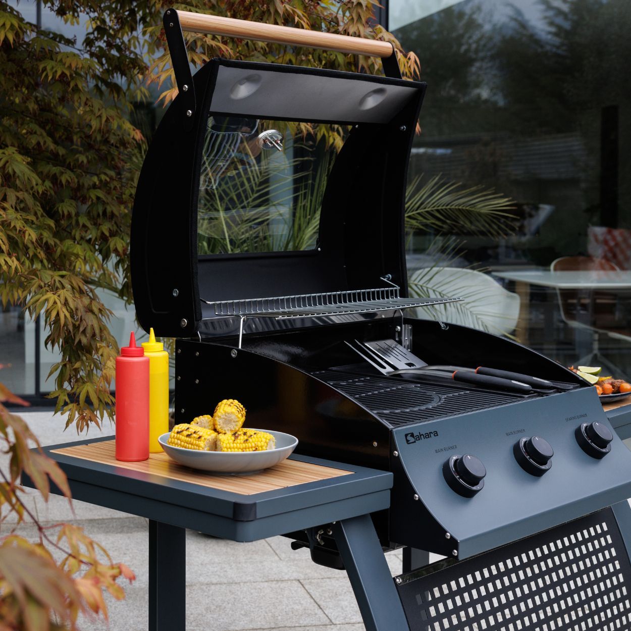 Sahara S355 Gas BBQ Wood Effect Steel