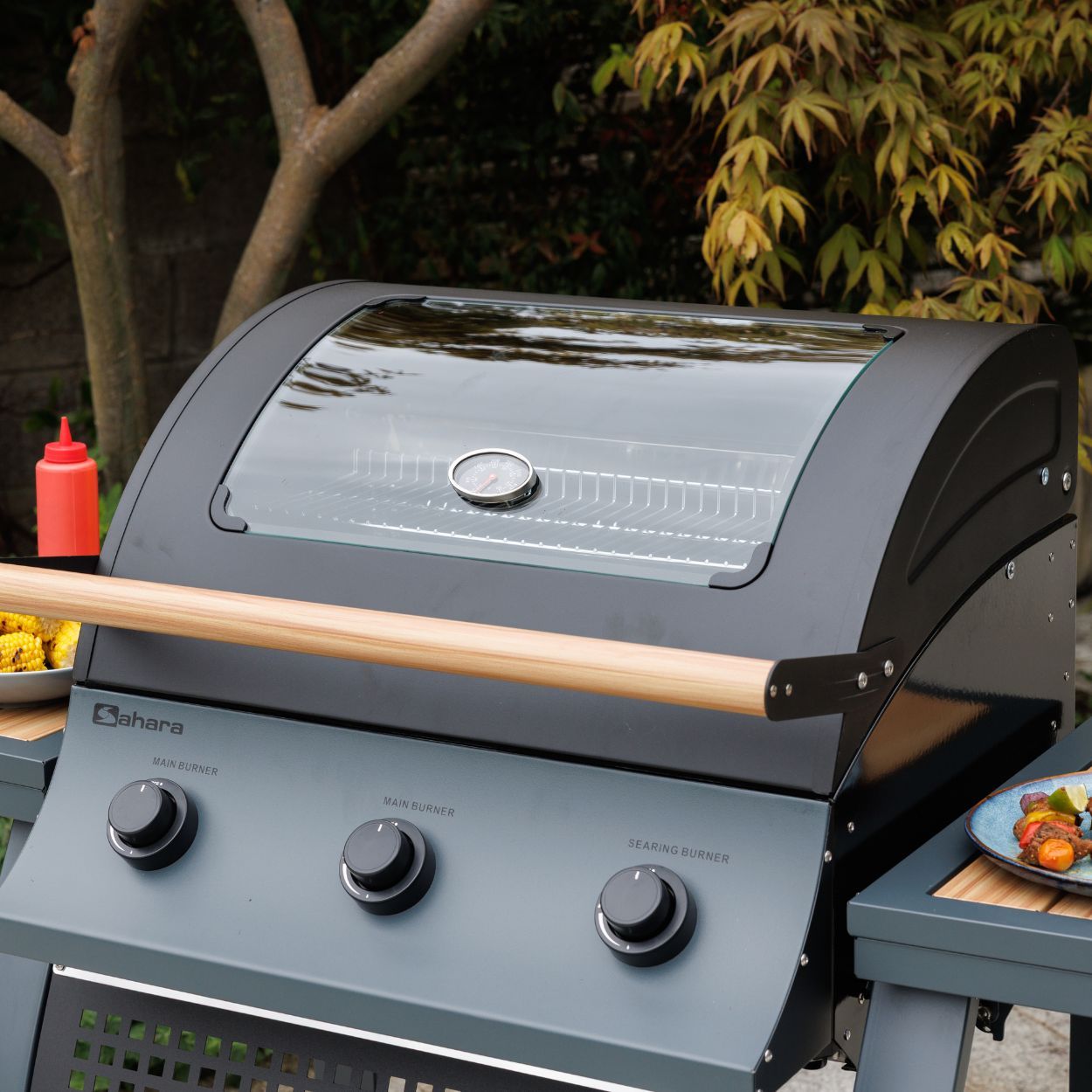 Sahara S355 Gas BBQ Wood Effect Steel