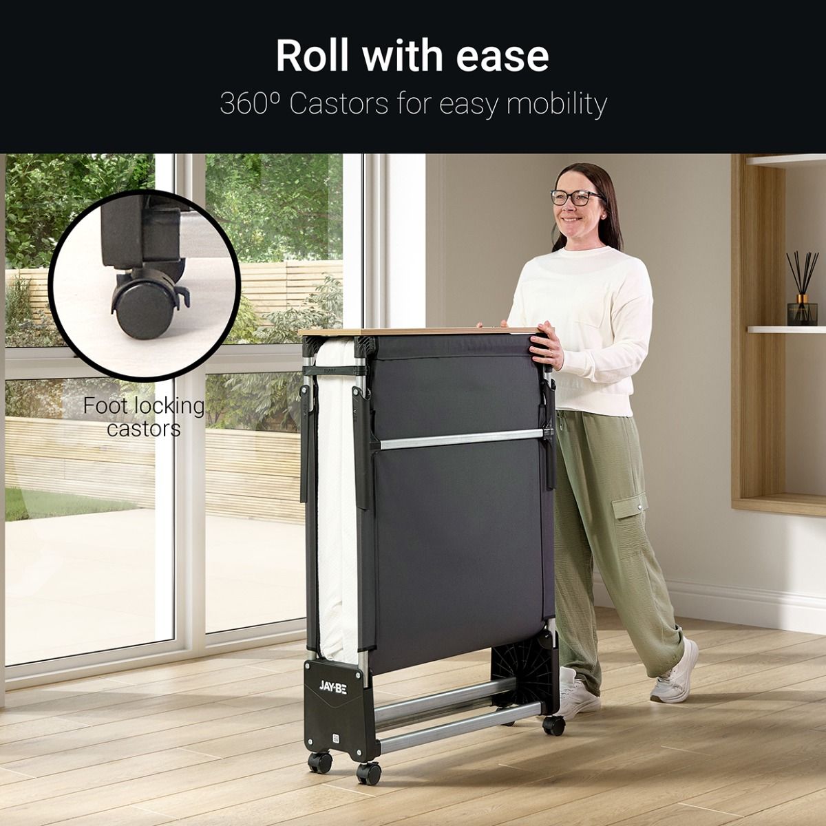 Jay-Be RM80 Rollaway Folding Bed with Memory Mattress, Single