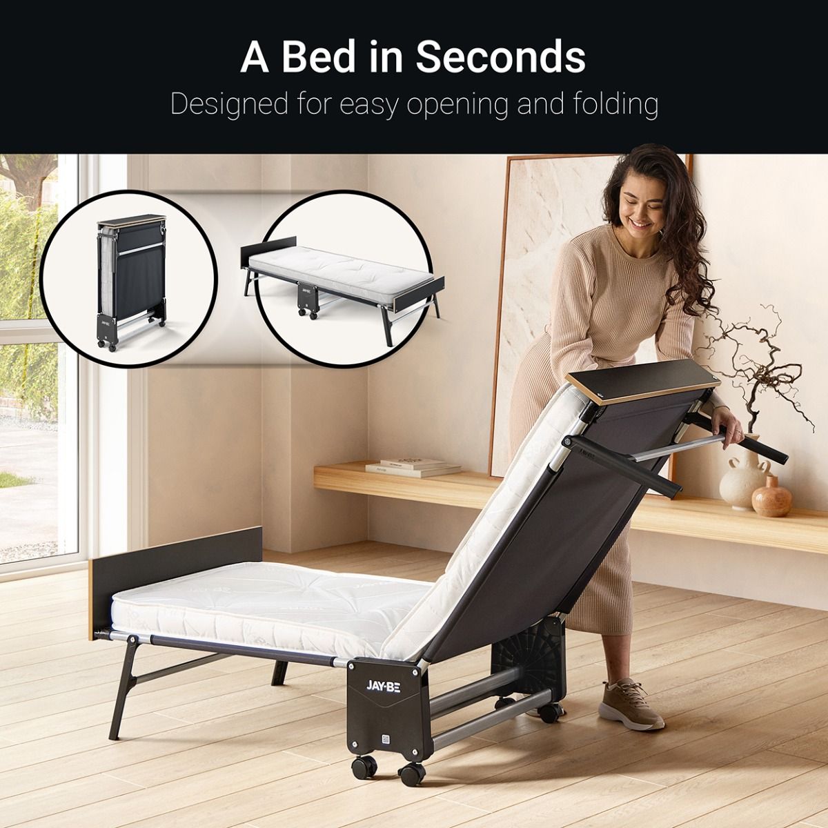 Jay-Be GP80 Grand Folding Bed with Pocket Sprung Mattress, Single