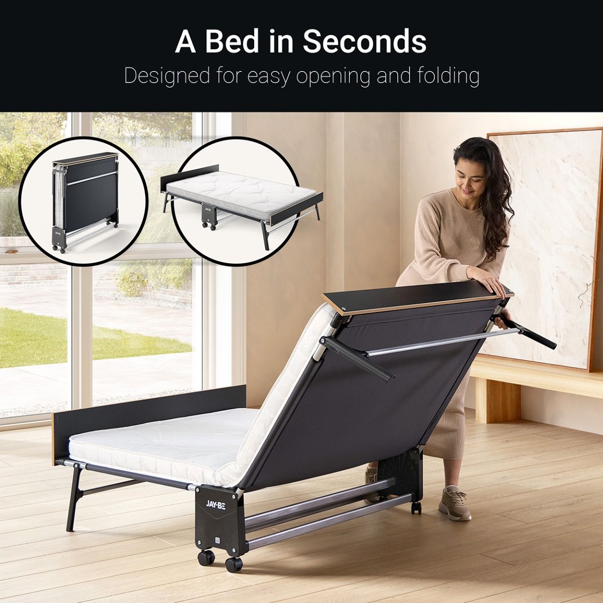 Jay-Be GP120 Grand Folding Bed with Pocket Sprung Mattress, Small Double 