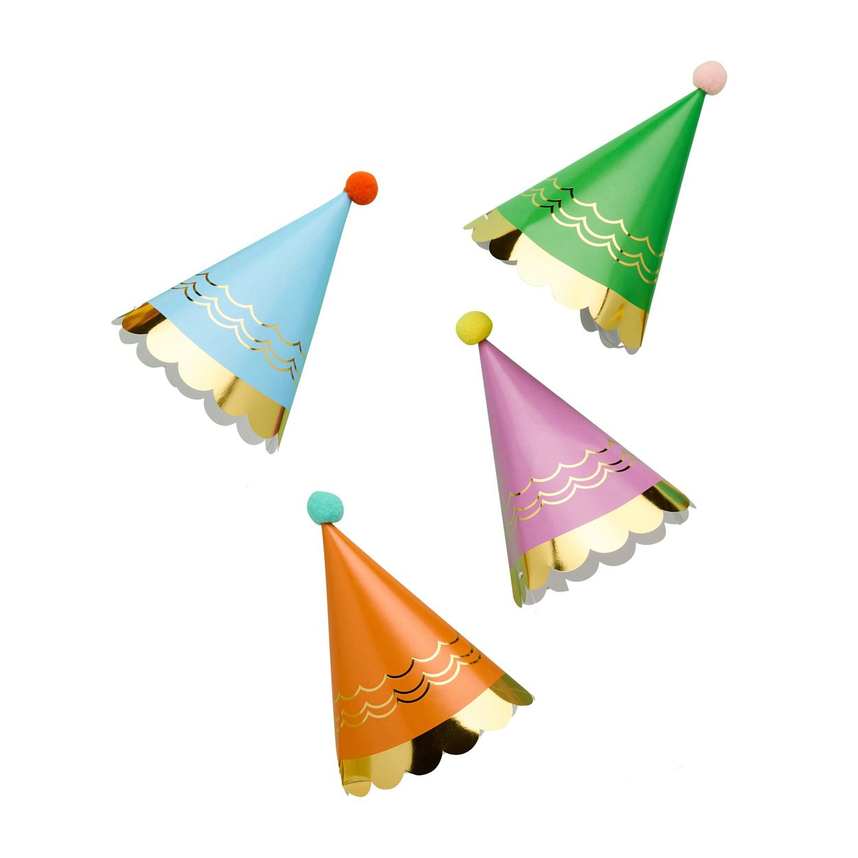 Bright Party Hats With Pom Poms