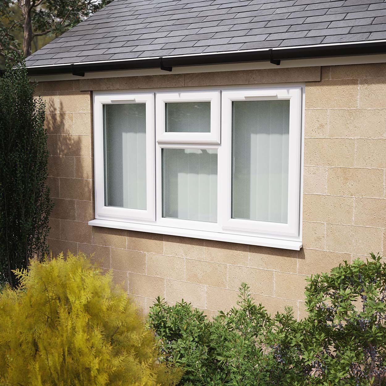 Crystal uPVC Window White A Rated Top Opener Over a Fixed Light Centre 1770mm x 1115mm