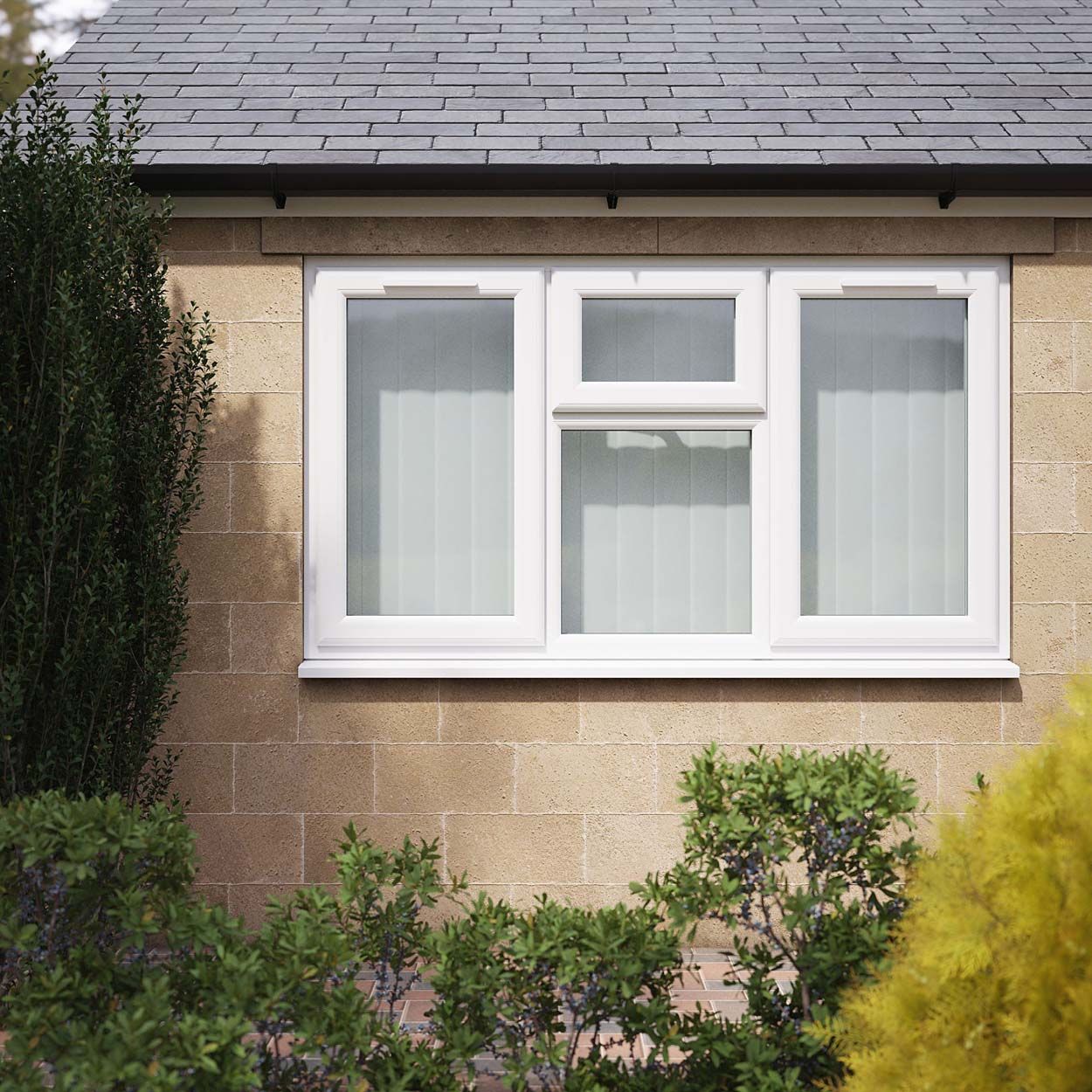 Crystal uPVC Window White A Rated Top Opener Over a Fixed Light Centre 1770mm x 1115mm