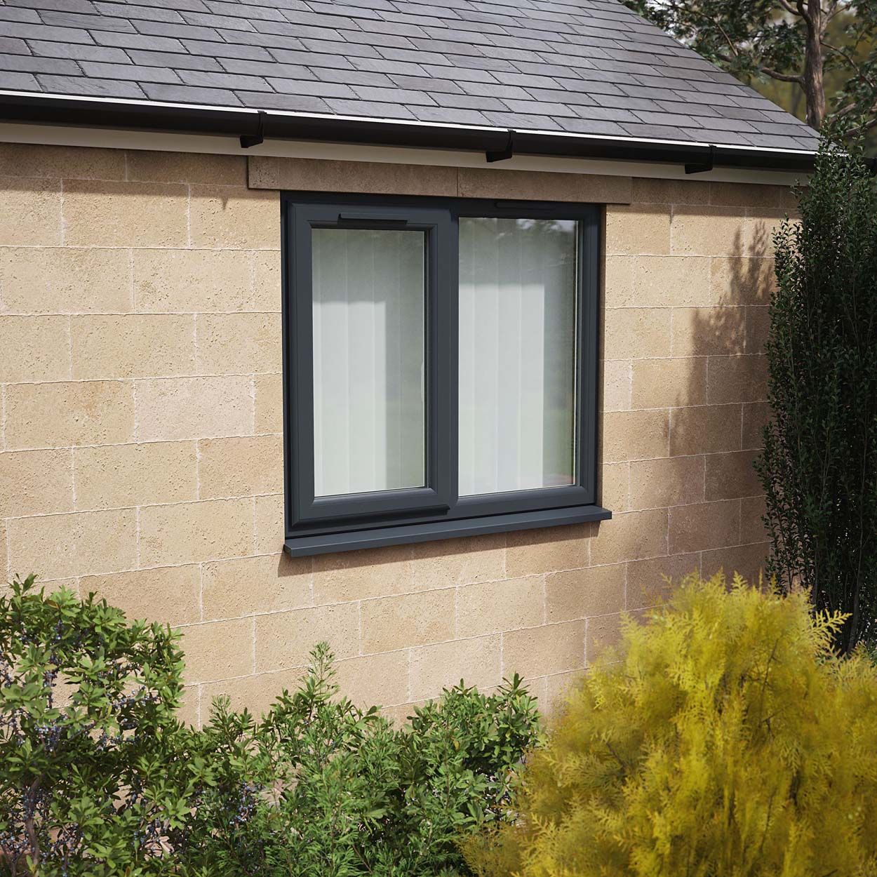 Crystal uPVC Window Grey 7016 A Rated Left Hand Side Hung Next to a Fixed Light 1190mm x 965mm