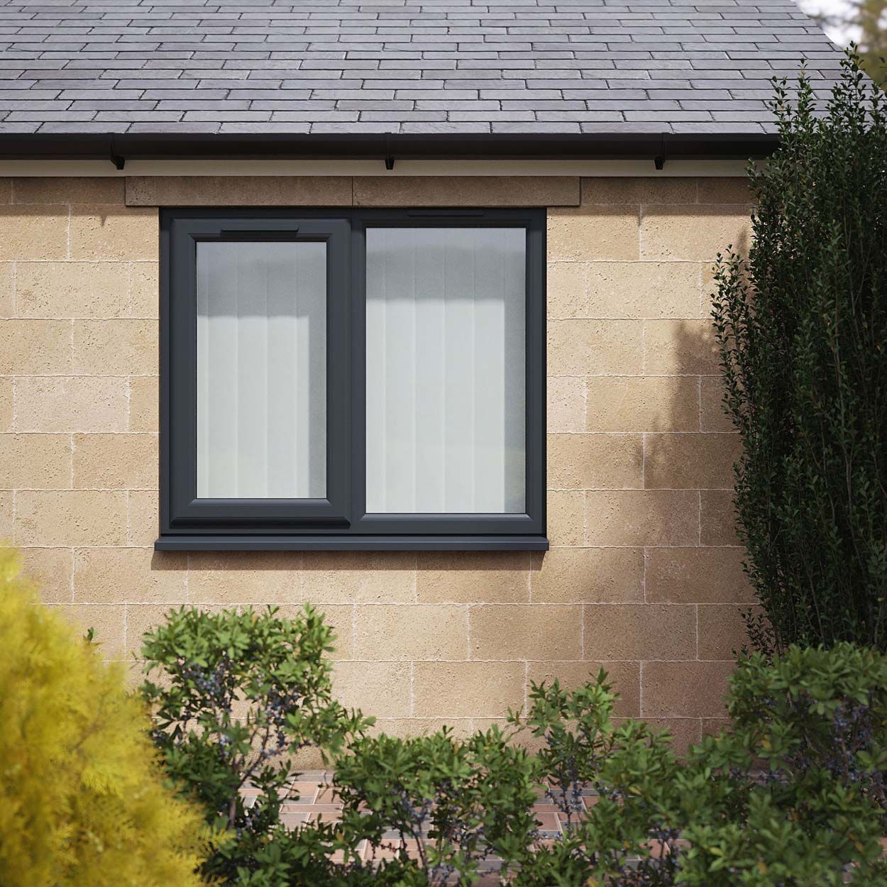 Crystal uPVC Window Grey 7016 A Rated Left Hand Side Hung Next to a Fixed Light 1190mm x 1190mm