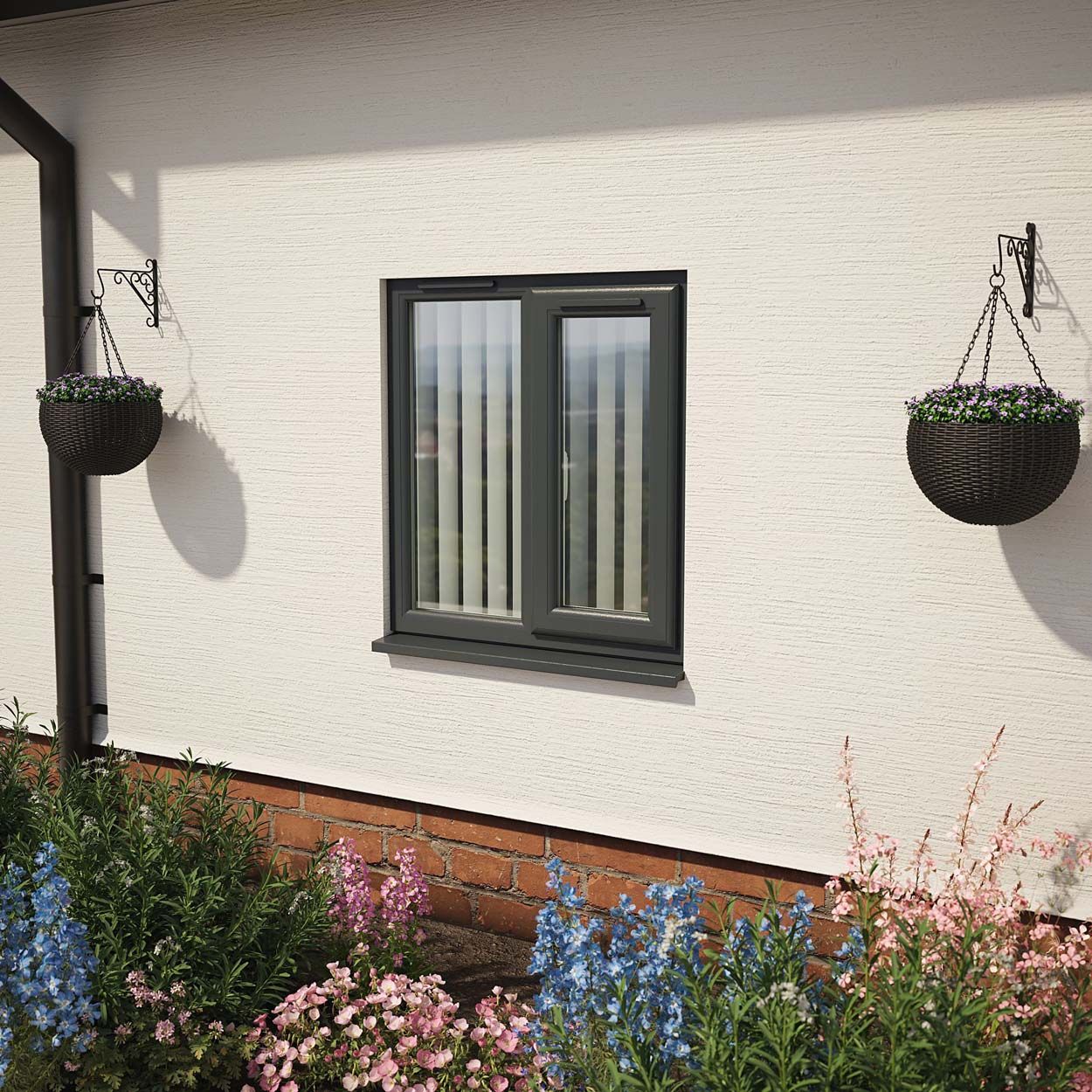 Crystal uPVC Window Grey 7016 A Rated Right Hand Side Hung Next to a Fixed Light 1190mm x 965mm