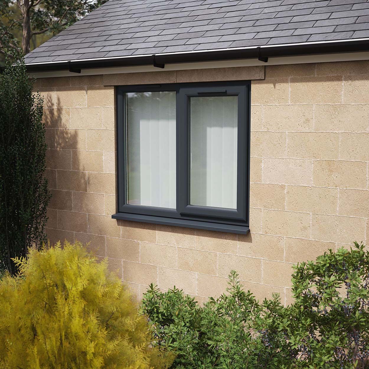 Crystal uPVC Window Grey 7016 A Rated Right Hand Side Hung Next to a Fixed Light 1190mm x 965mm