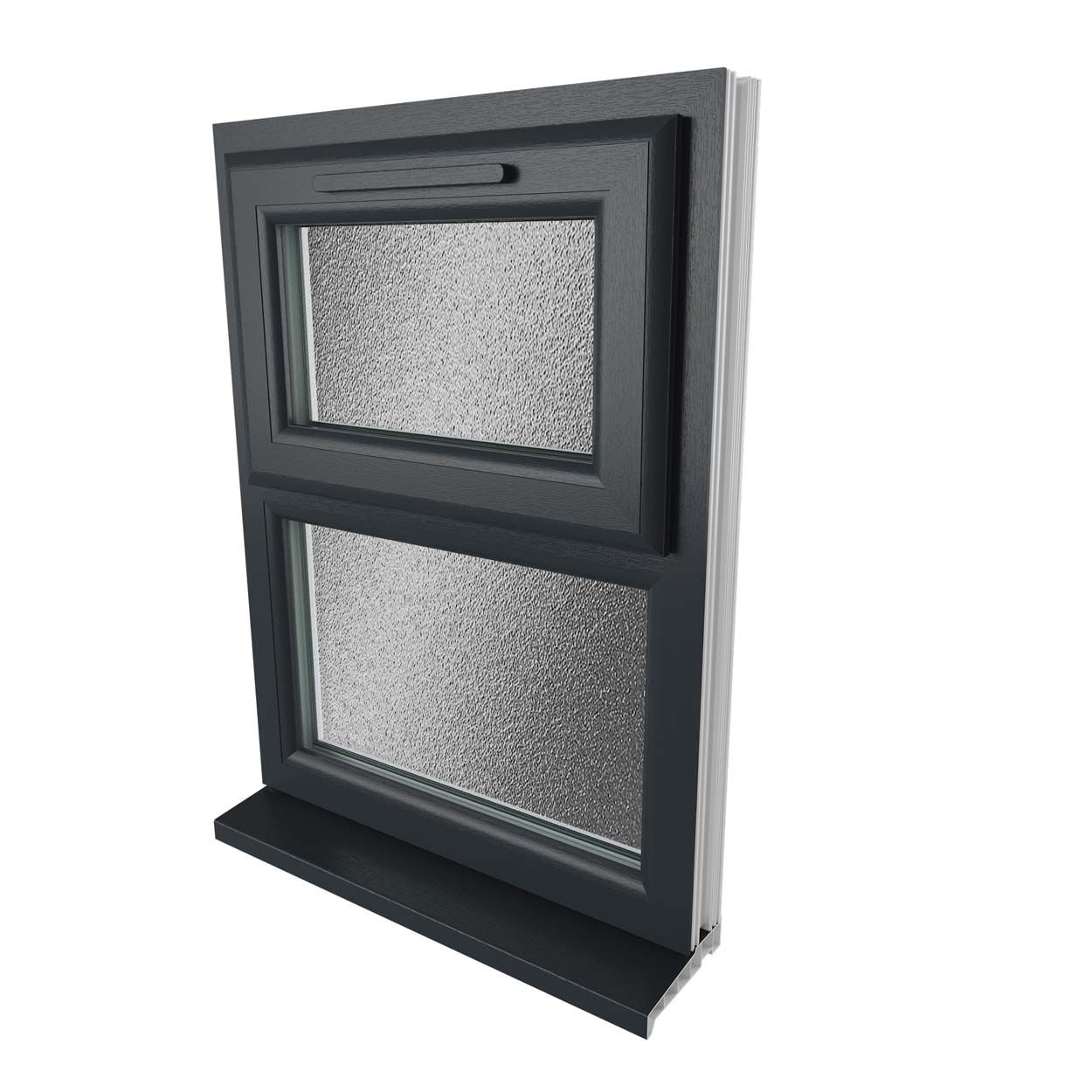 Crystal uPVC Window Grey 7016 A Rated Top Hung Opener Over Fixed Light