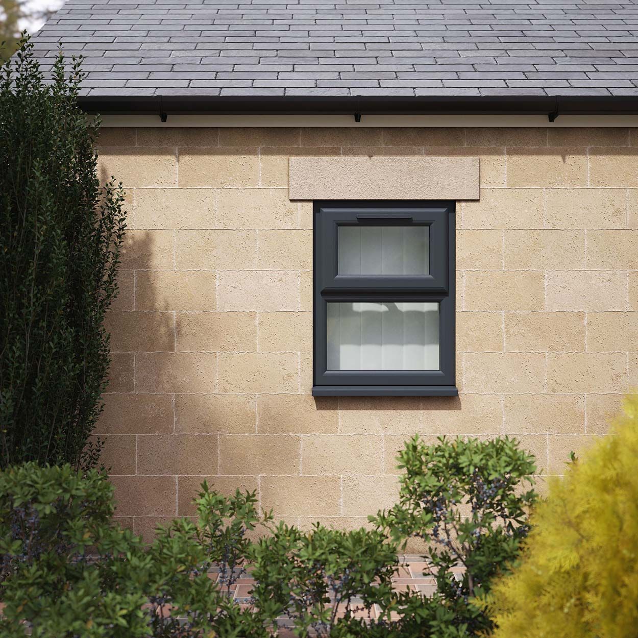 Crystal uPVC Window Grey 7016 A Rated Top Hung Opener Over Fixed Light 610mm x 820mm