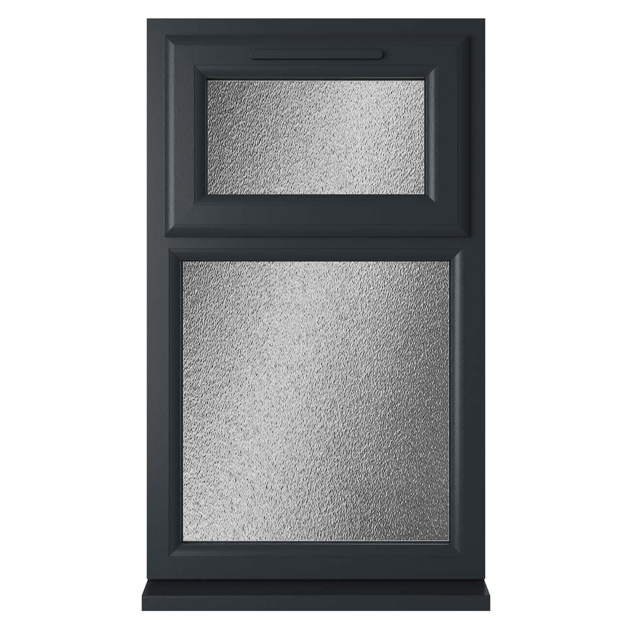 Crystal uPVC Window Grey 7016 A Rated Top Hung Opener Over Fixed Light 905mm x 1040mm