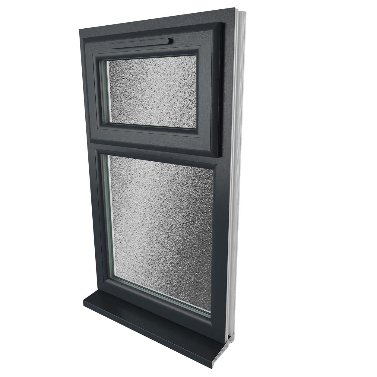 Crystal uPVC Window Grey 7016 A Rated Top Hung Opener Over Fixed Light