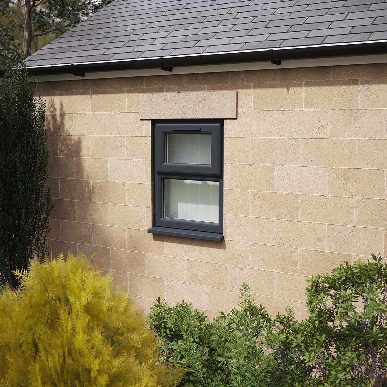 Crystal uPVC Window Grey 7016 A Rated Top Hung Opener Over Fixed Light