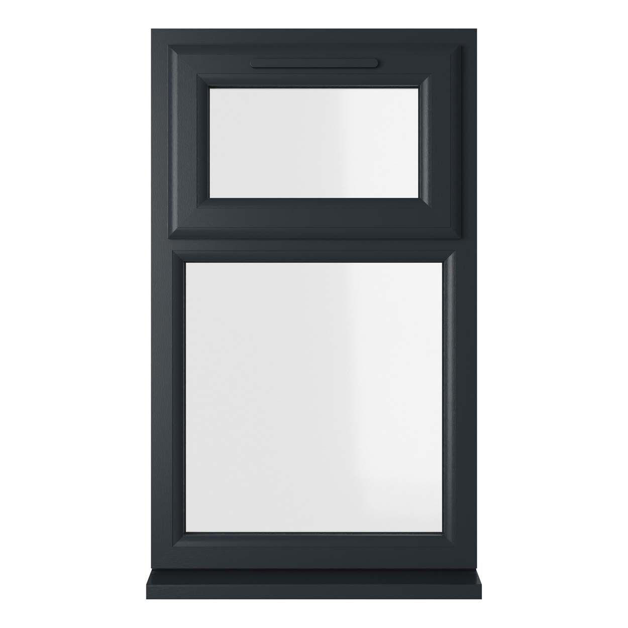 Crystal uPVC Window Grey 7016 A Rated Top Hung Opener Over Fixed Light