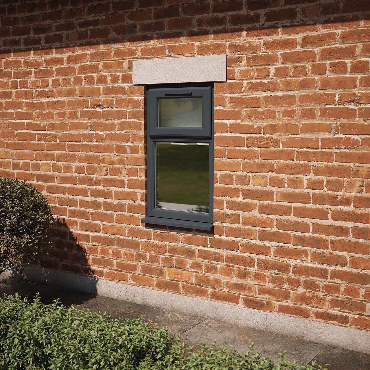 Crystal uPVC Window Grey 7016 A Rated Top Hung Opener Over Fixed Light