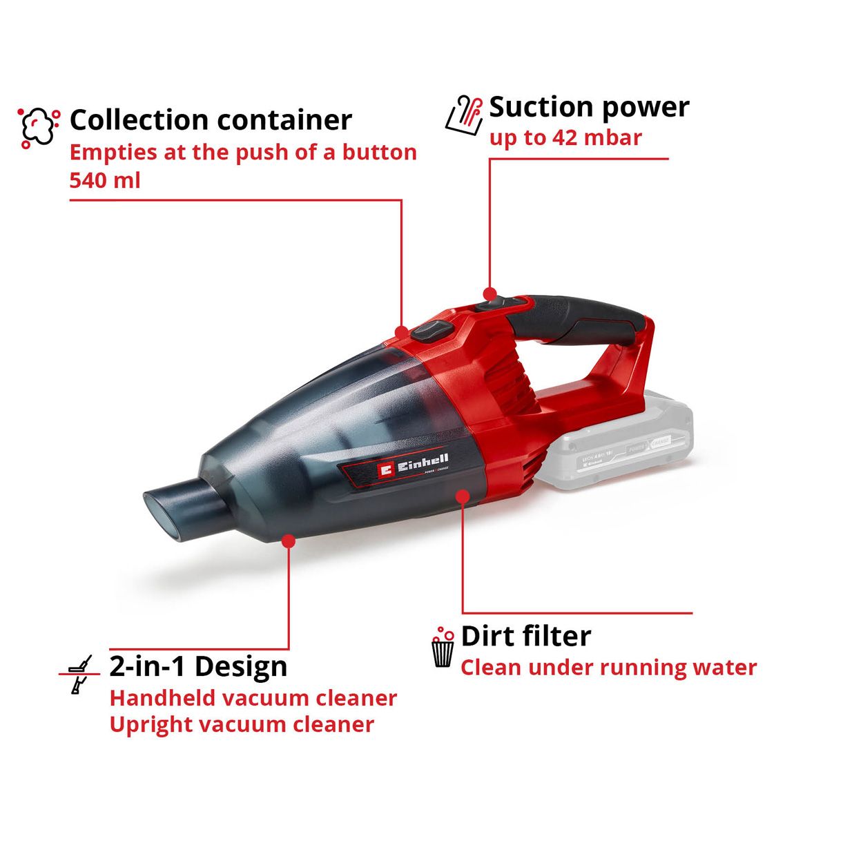 Einhell 18v TE-VC 18 Li Cordless Vacuum Cleaner - Bare Unit