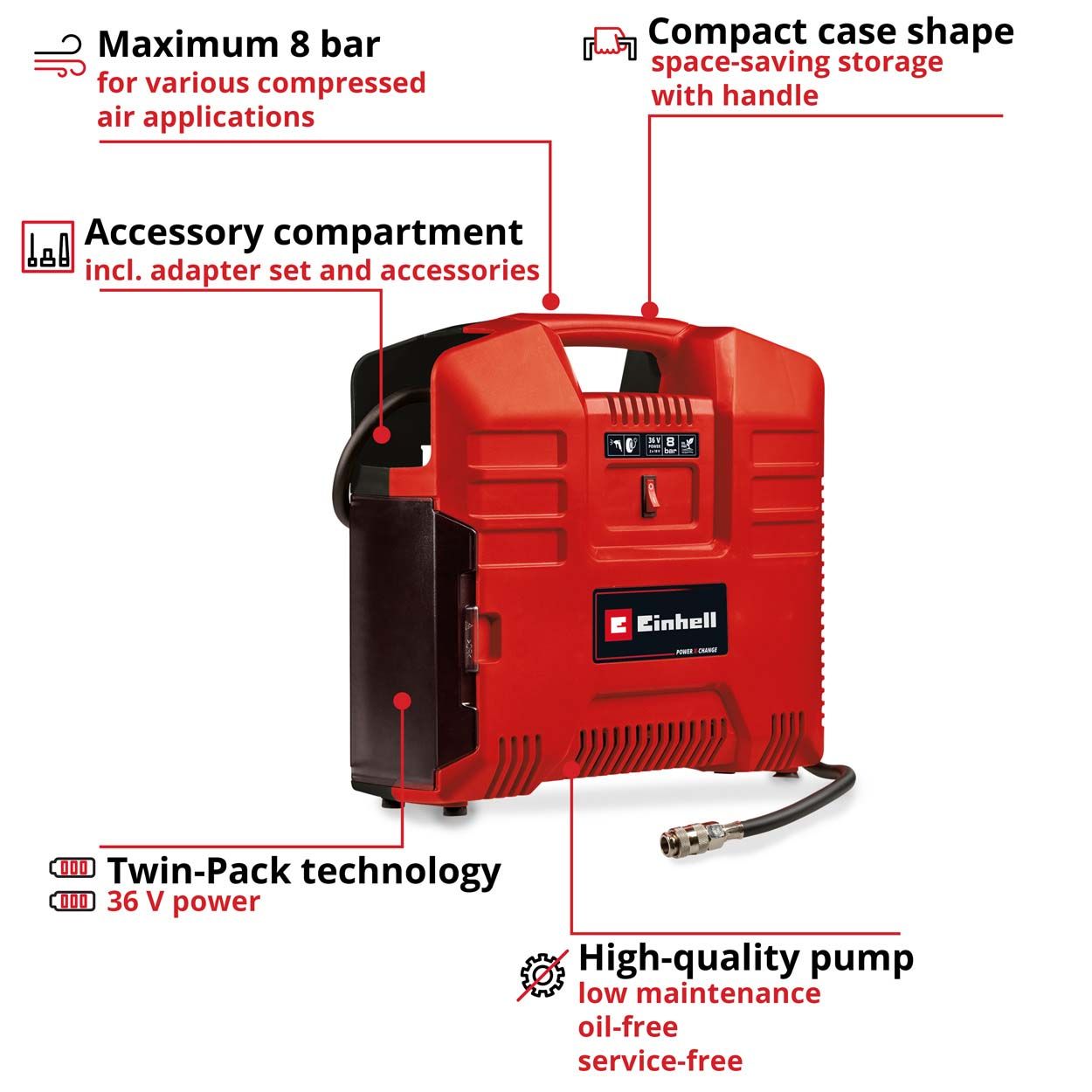 Einhell 36v TE-AC 36/8 Li OF Set Cordless Portable Compressor - Bare Unit