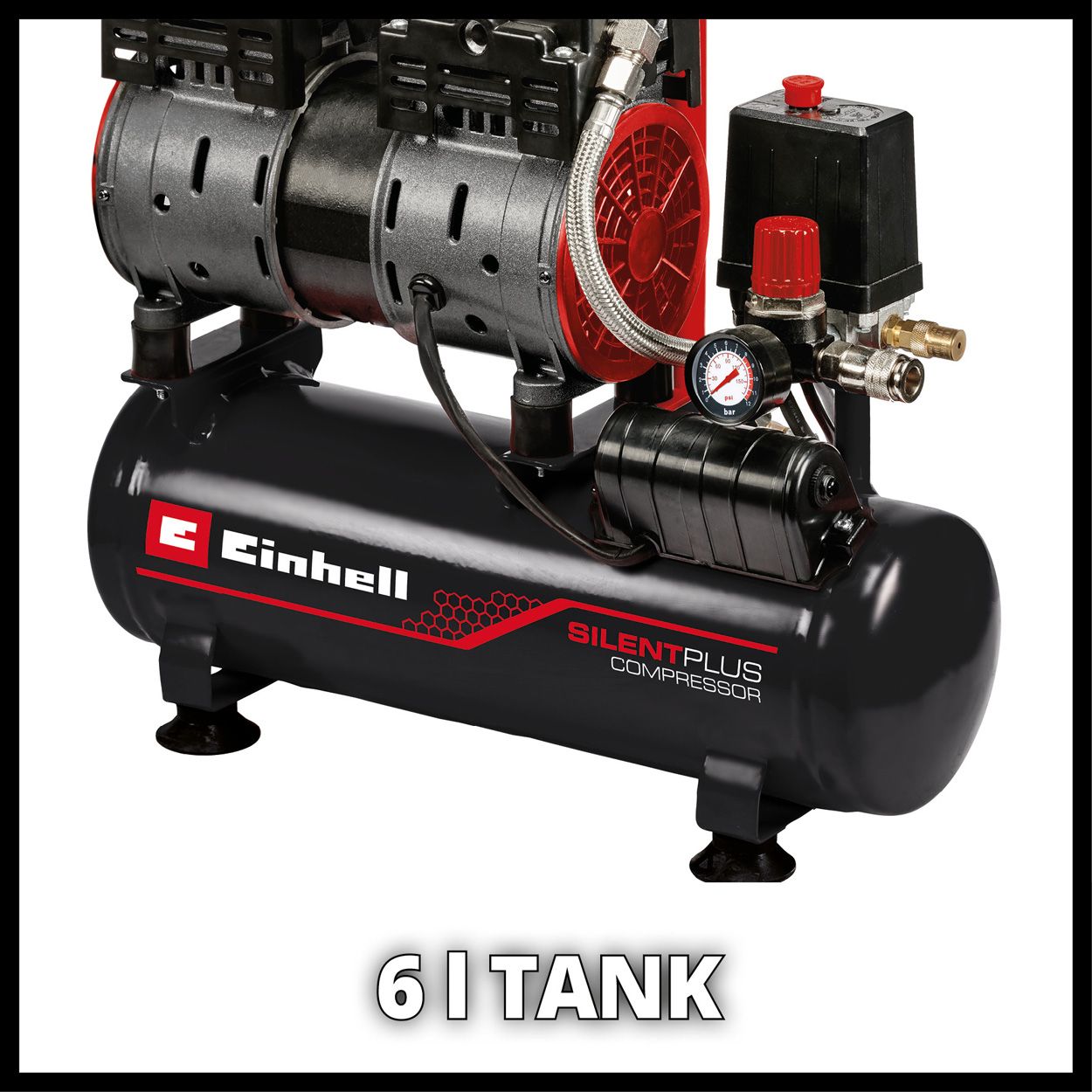 Einhell 0.75HP 6 Litre 8 Bar Silent Oil Free Compressor 