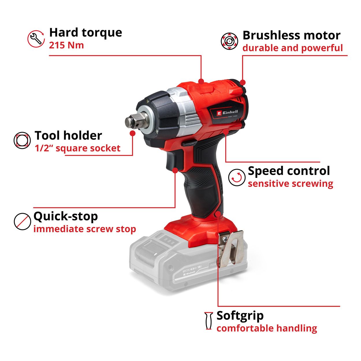 Einhell PXC 18V 215Nm Brushless Impact Wrench, Body Only   