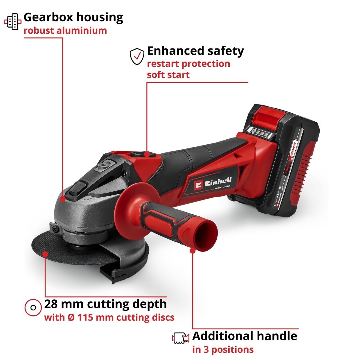 Einhell PXC TC-AG 18/115 Li Cordless Angle Grinder