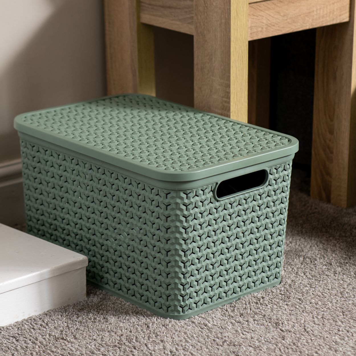 LARGE URBAN STORE BASKET WITH LID IN LILYPAD GREEN