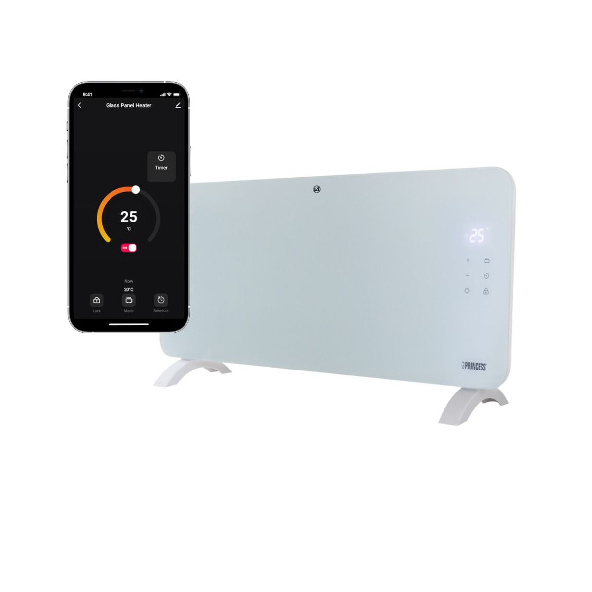 Princess Smart Glass Panel Heater 1500W White