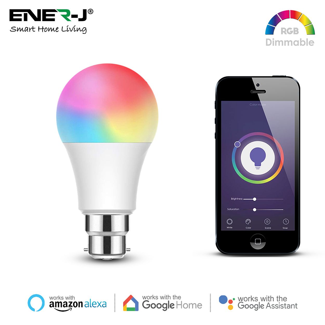 Smart WiFi 9W LED Bulb B22 Base, 2700K-6500K RGB Dimmable Colour Changing, Pack of 3