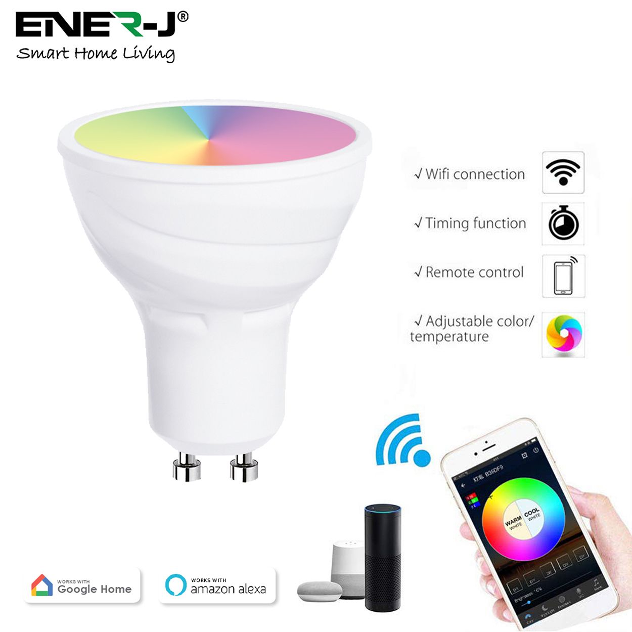 Smart WiFi 5W GU10 LED Lamp, 2700K-6500K RGB Dimmable Colour Changing, Pack of 3