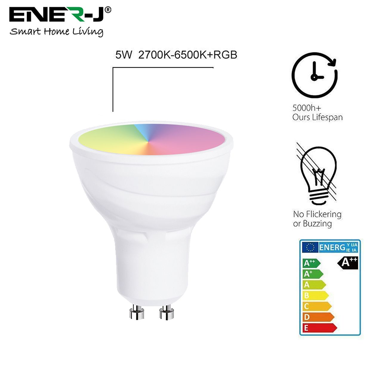 Smart WiFi 5W GU10 LED Lamp, 2700K-6500K RGB Dimmable Colour Changing, Pack of 3