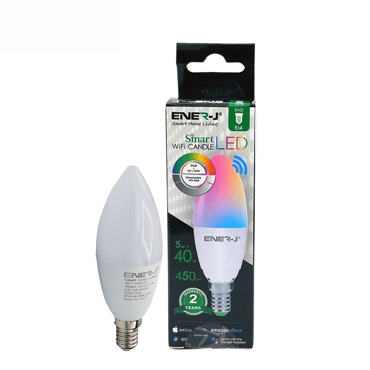 Smart WiFi 4.5W LED Candle Bulb E14 Base, 2700K-6500K RGB Dimmable Colour Changing, Pack of 3
