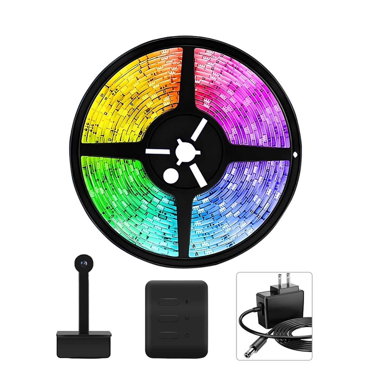 Smart WiFi LED TV Backlights with Camera, 3.8M DreamView RGBIC Strip Light, APP & Voice Control