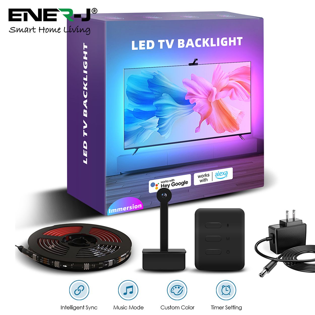 Smart WiFi LED TV Backlights with Camera, 3.8M DreamView RGBIC Strip Light, APP & Voice Control