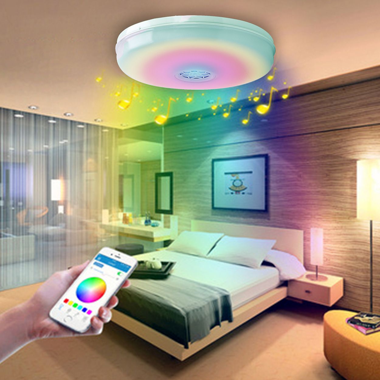 Smart WiFi 24W LED Ceiling Wall Bulkhead with Bluetooth Speaker, 2700K to 6500K & RGB CCT & Dimmable