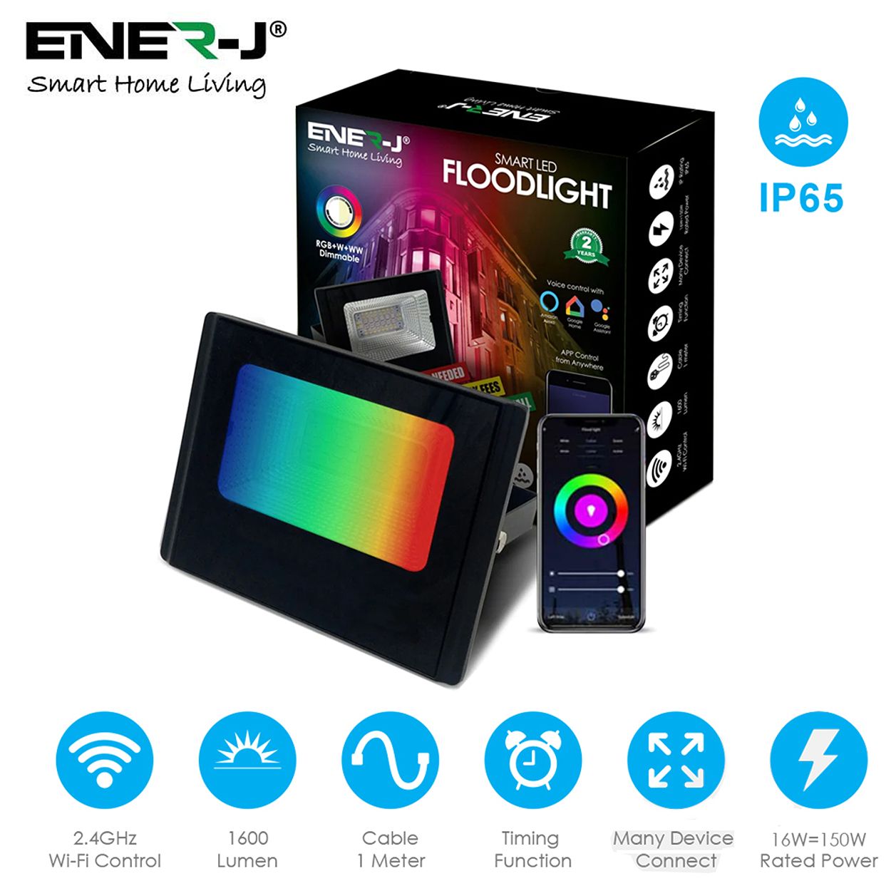 Smart WiFi 16W LED Floodlight, RGB&CCT Changing, APP & Voice Control