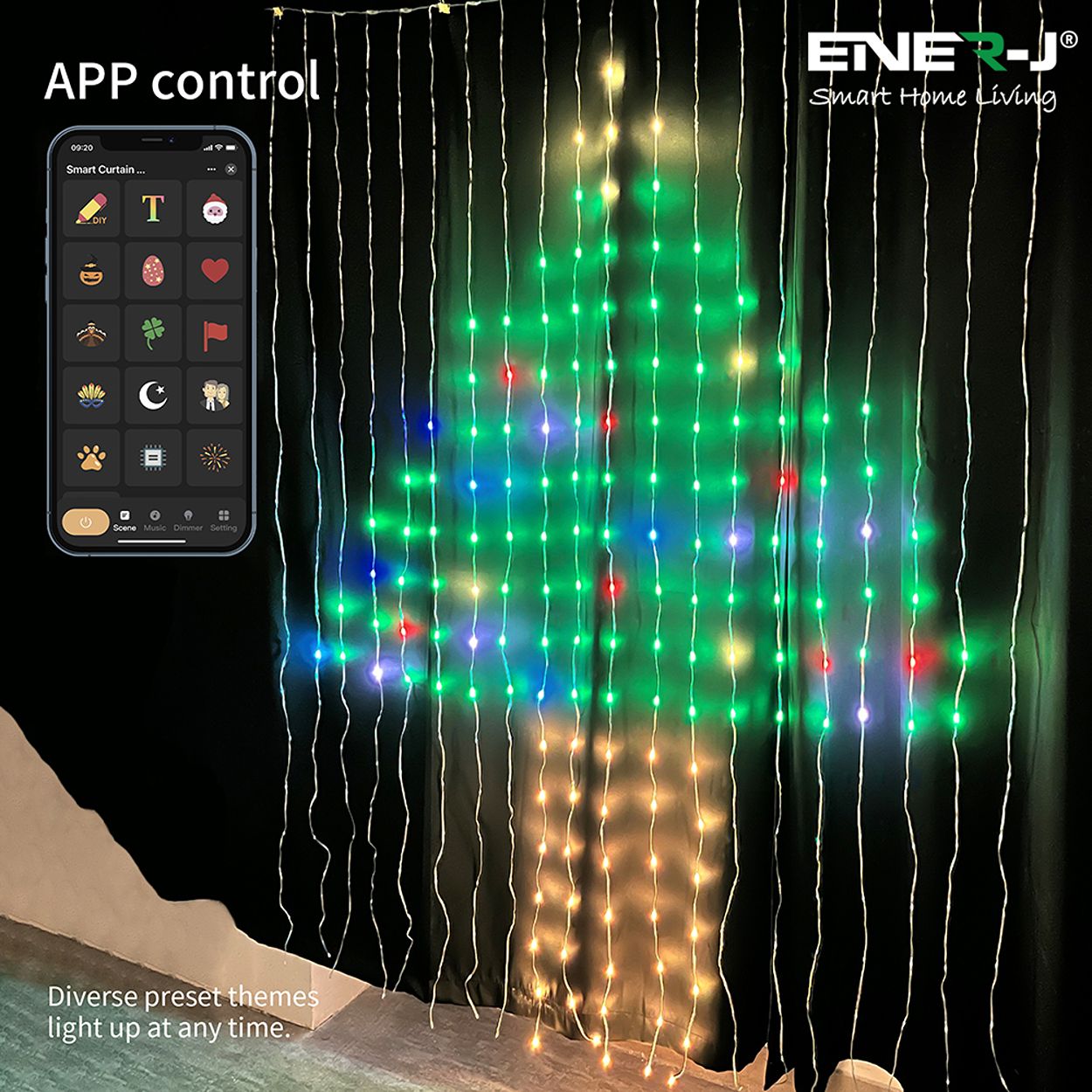 Smart 400LED Colour Changing RGBIC Curtain Fairy Lights, 2Mx2M