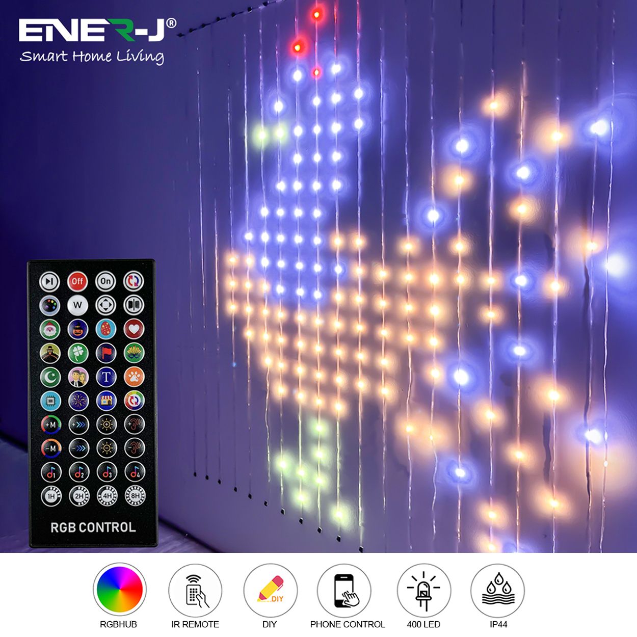 Smart 400LED Colour Changing RGBIC Curtain Fairy Lights, 2Mx2M