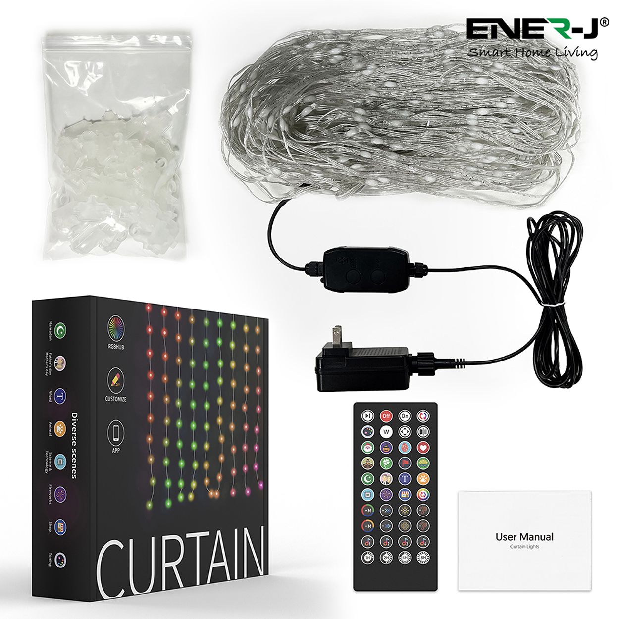 Smart 400LED Colour Changing RGBIC Curtain Fairy Lights, 2Mx2M