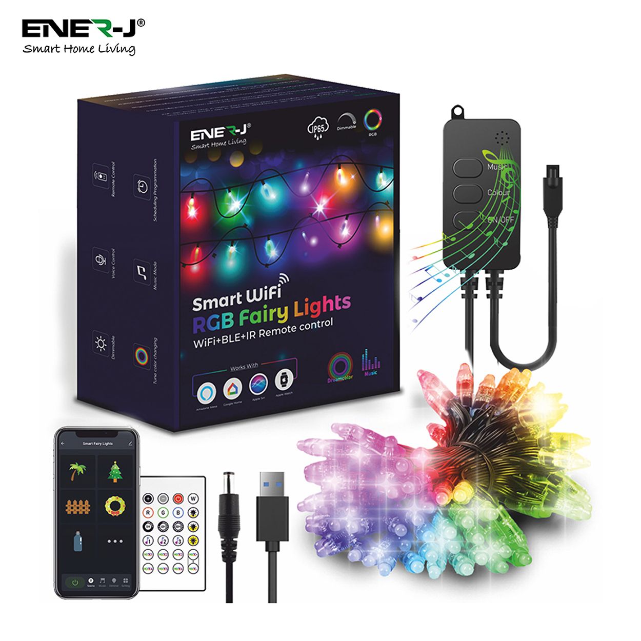 Smart WiFi RGB Fairy Lights 5m with 50 LEDs, APP & Voice Control, IP65