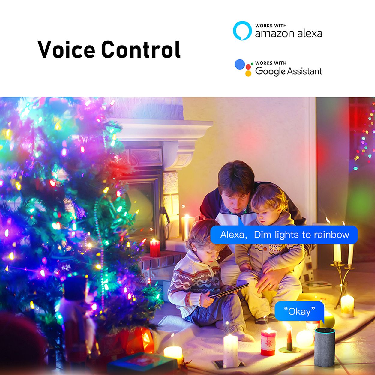 Smart WiFi RGB Fairy Lights 5m with 50 LEDs, APP & Voice Control, IP65