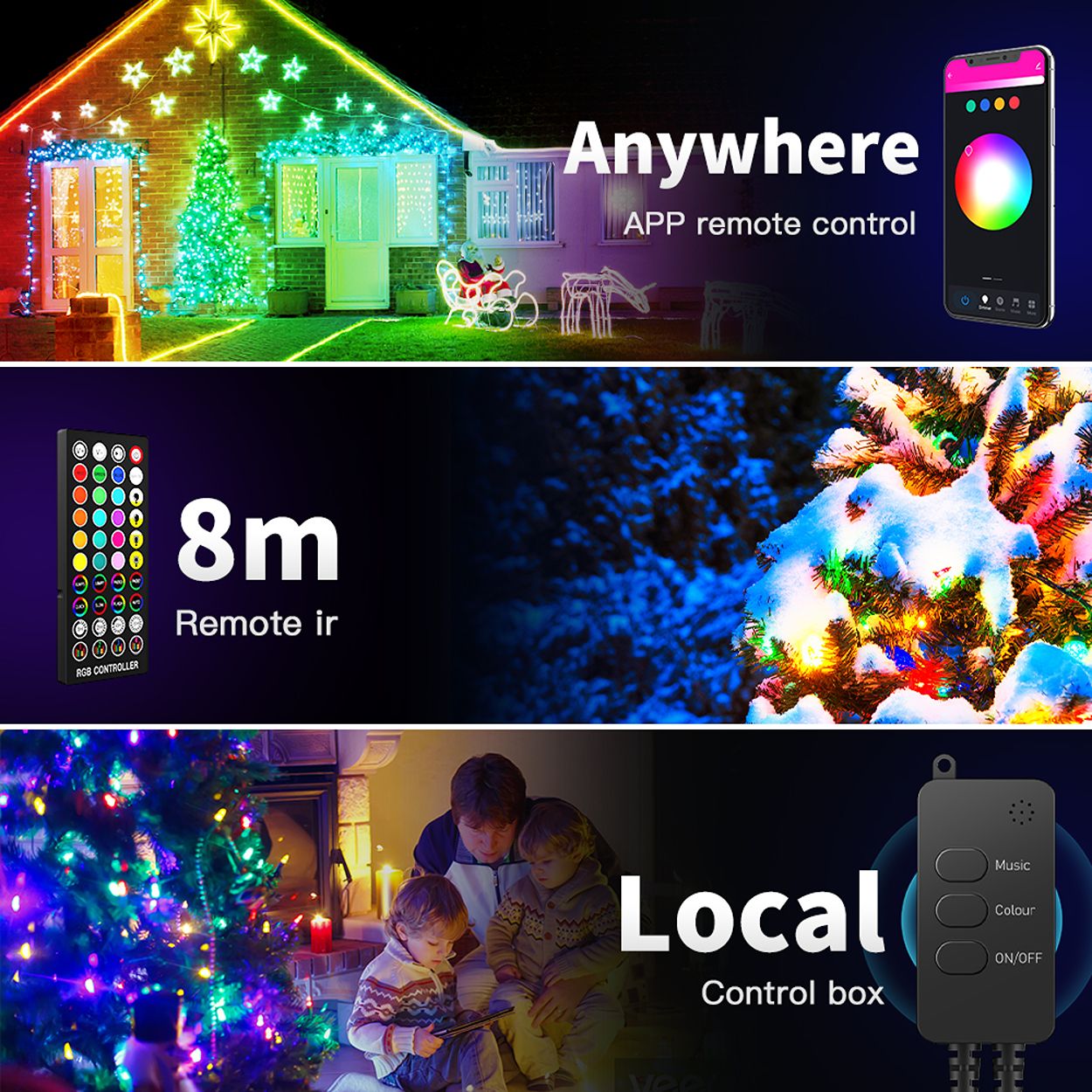 Smart WiFi RGB Fairy Lights 5m with 50 LEDs, APP & Voice Control, IP65