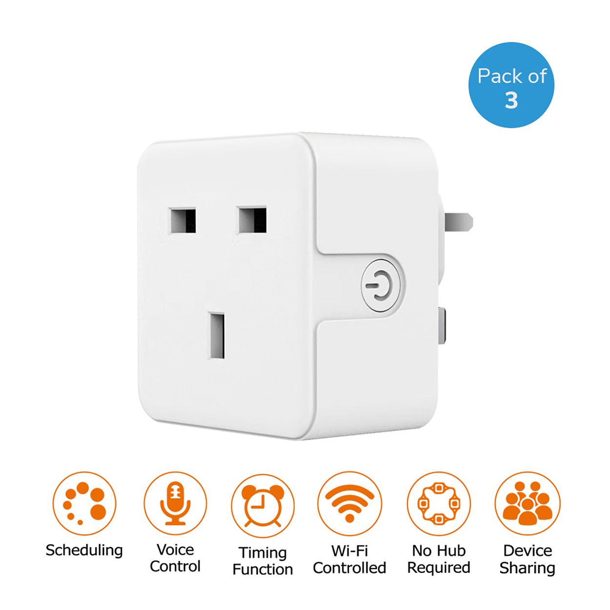 Smart WiFi & Bluetooth Plug, Max 3120W, UK Type 3 pcs pack