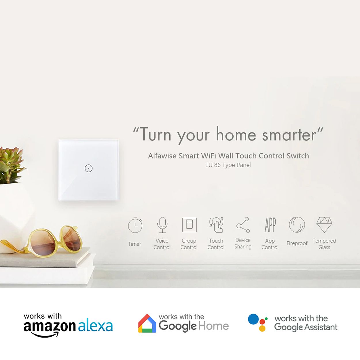 Smart WiFi Touch Switch 1 Gang, White Body, No Neutral Needed