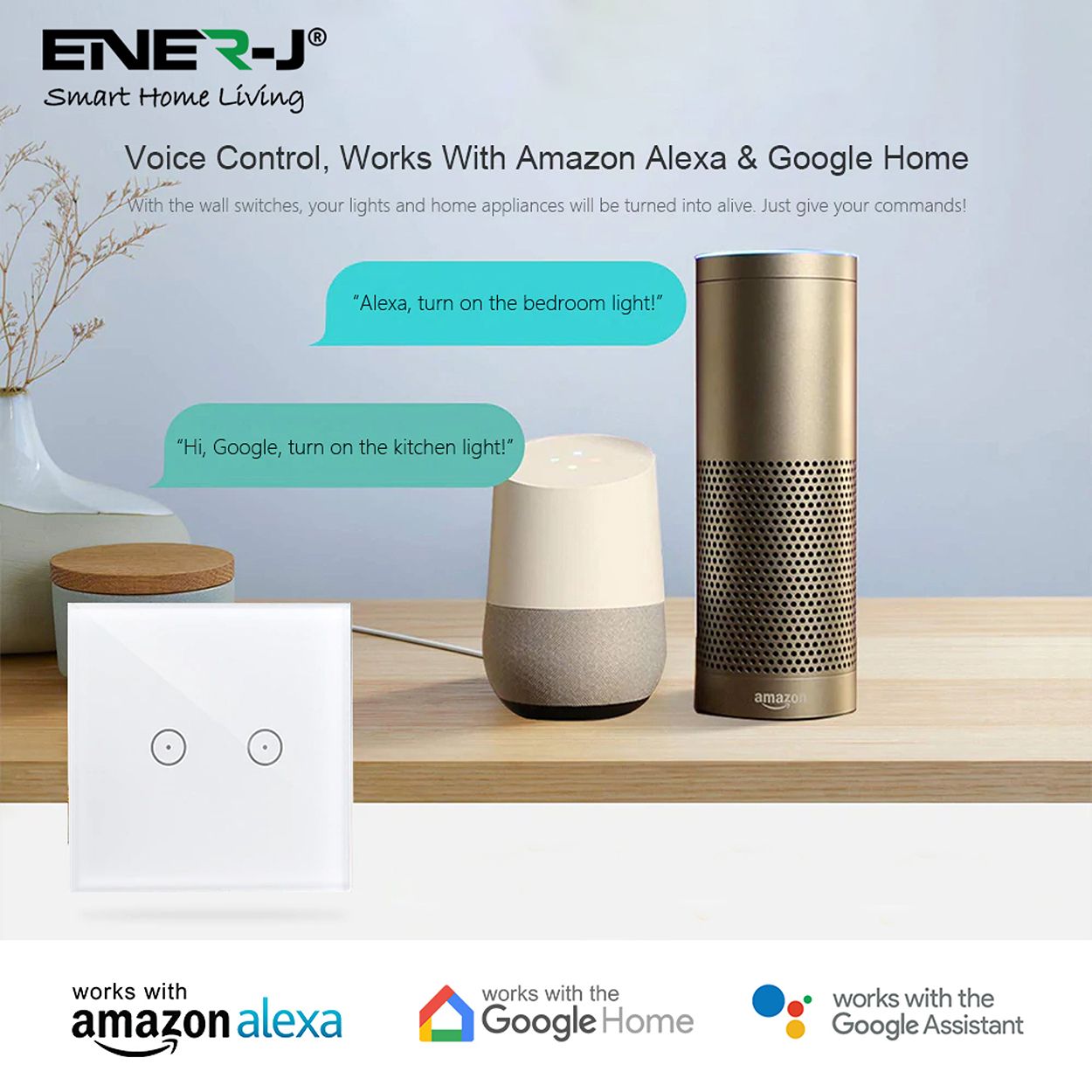 Smart WiFi Touch Switch 2 Gang, White Body, No Neutral Needed