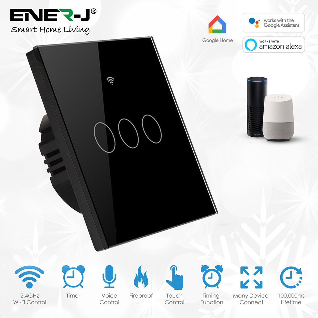 Smart Touch Switch Black 3 Gang without Neutral Wire. 