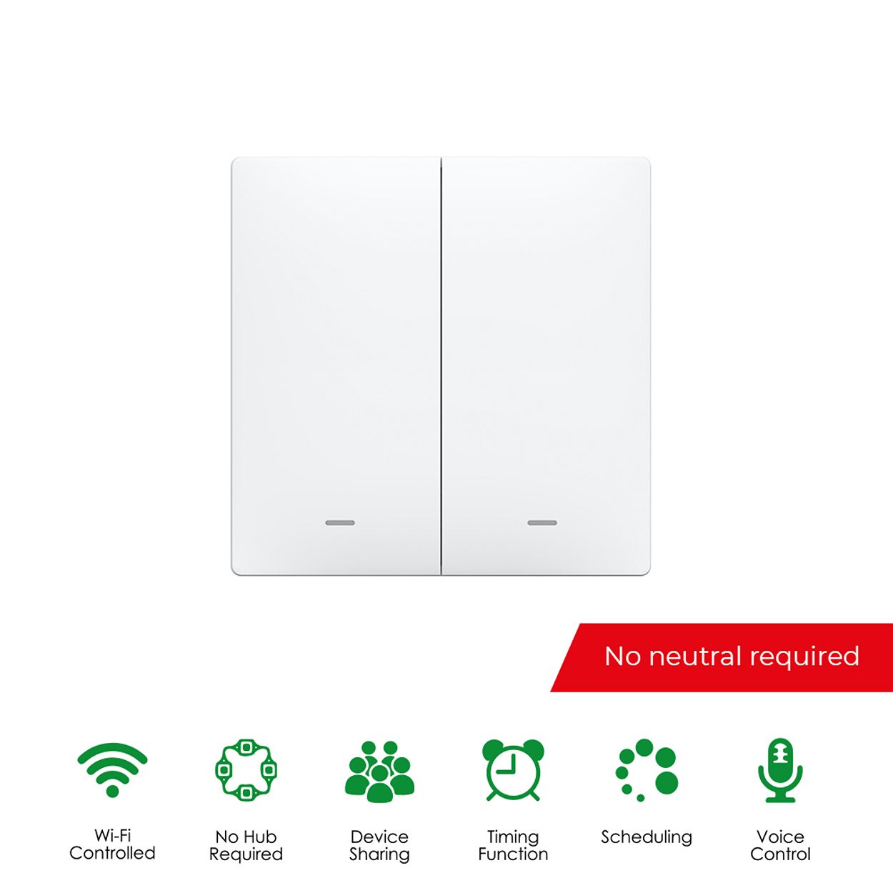 Smart 2 Gang Smart Push Button Switch, APP & Voice Control