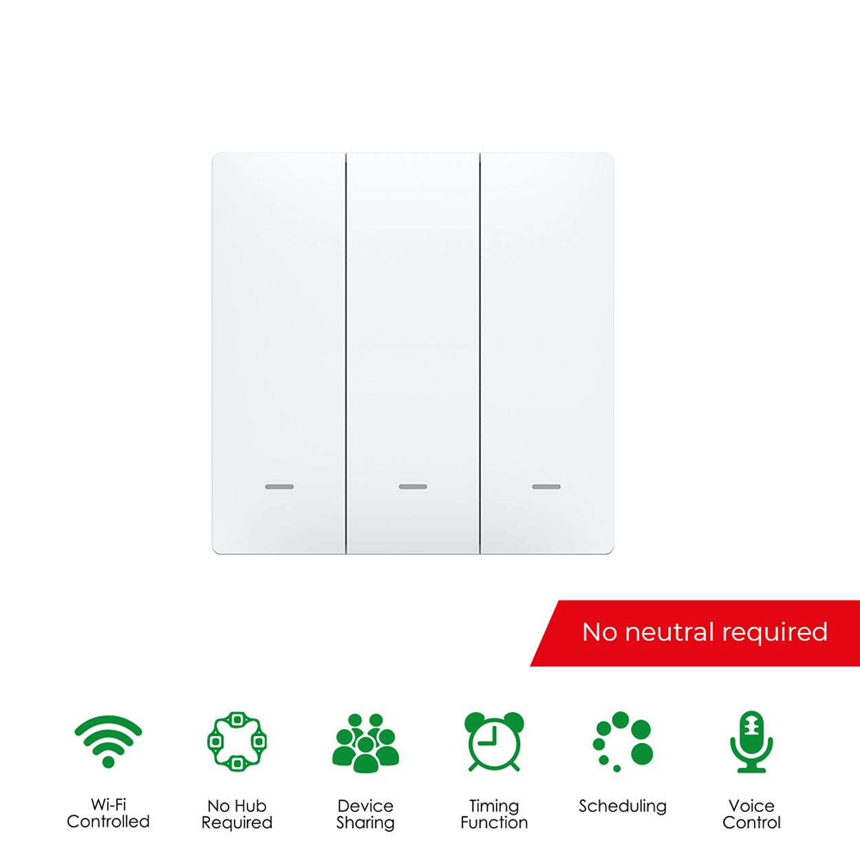 Smart 3 Gang Smart Push Button Switch, APP & Voice Control