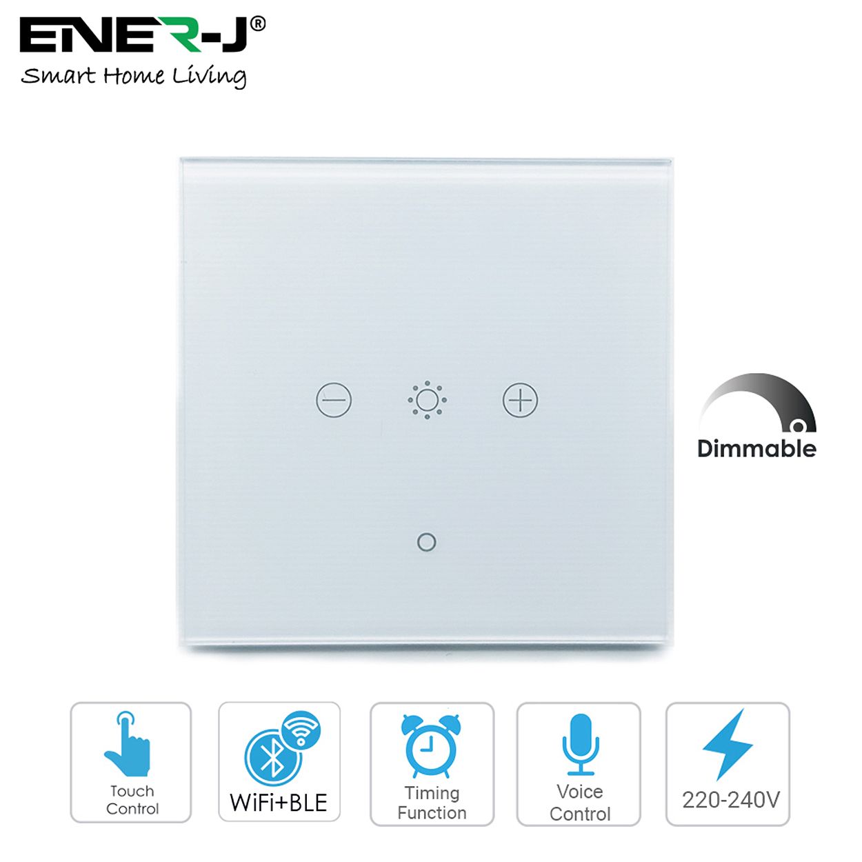 WiFi & RF Smart 1 Gang Dimmable Touch Switch, White, Compatible with Wireless Kinetic Switches